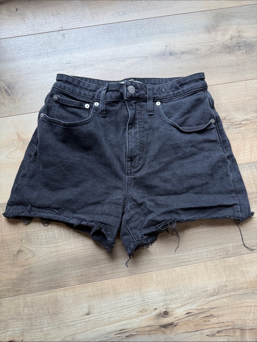 Madewell Black High-Rise Frayed Denim Shorts